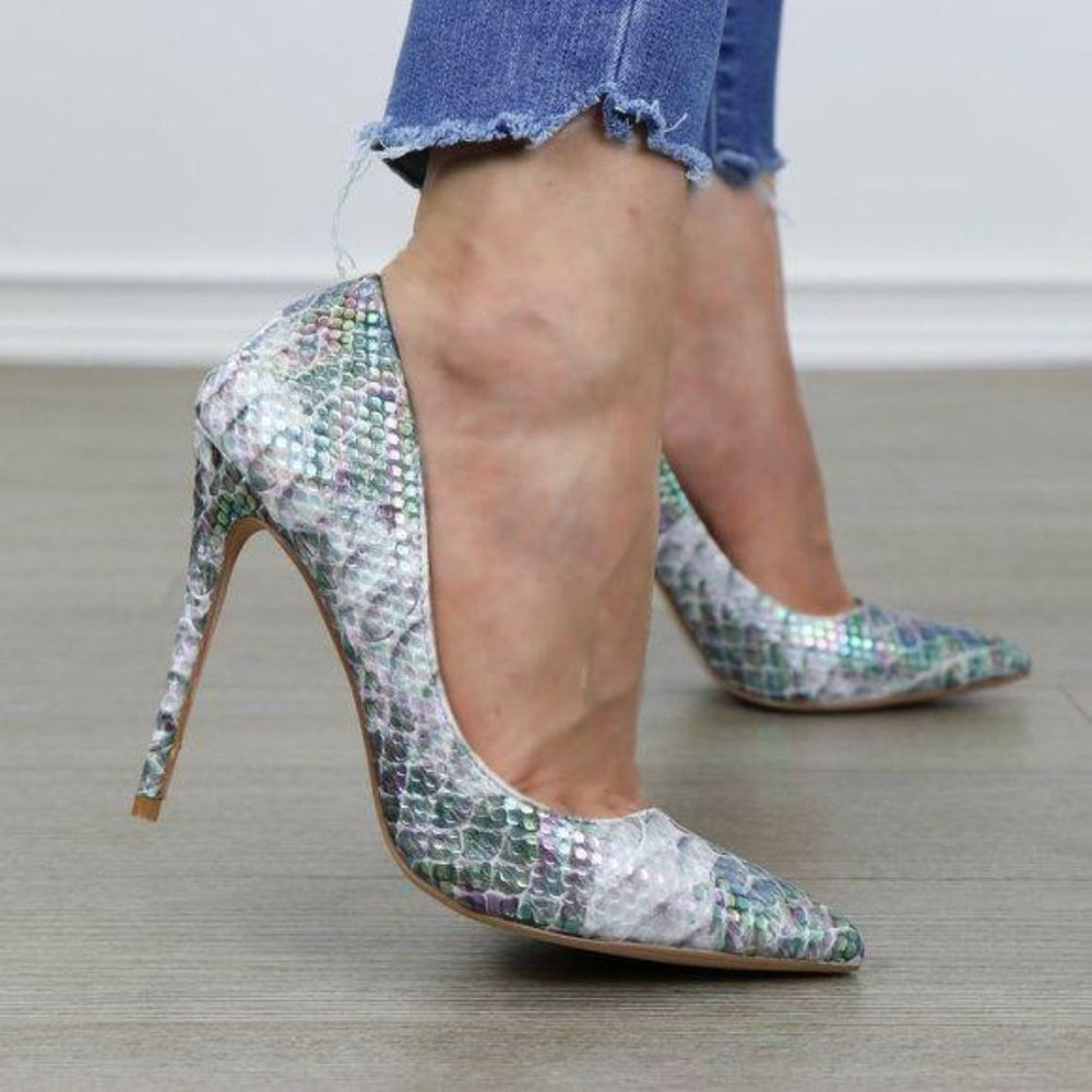 Mermaid Print Pointy Toe Sexy High Heel - Picture 2 of 8